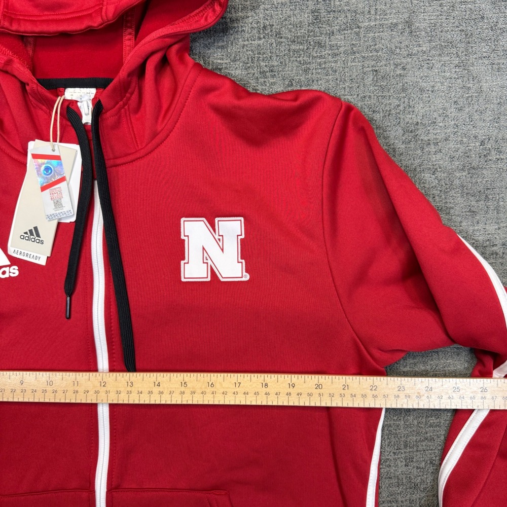 Adidas Nebraska Cornhuskers Full Zip Hoodie Mens Medium Red Sweatshirt NWT - Picture 8 of 10